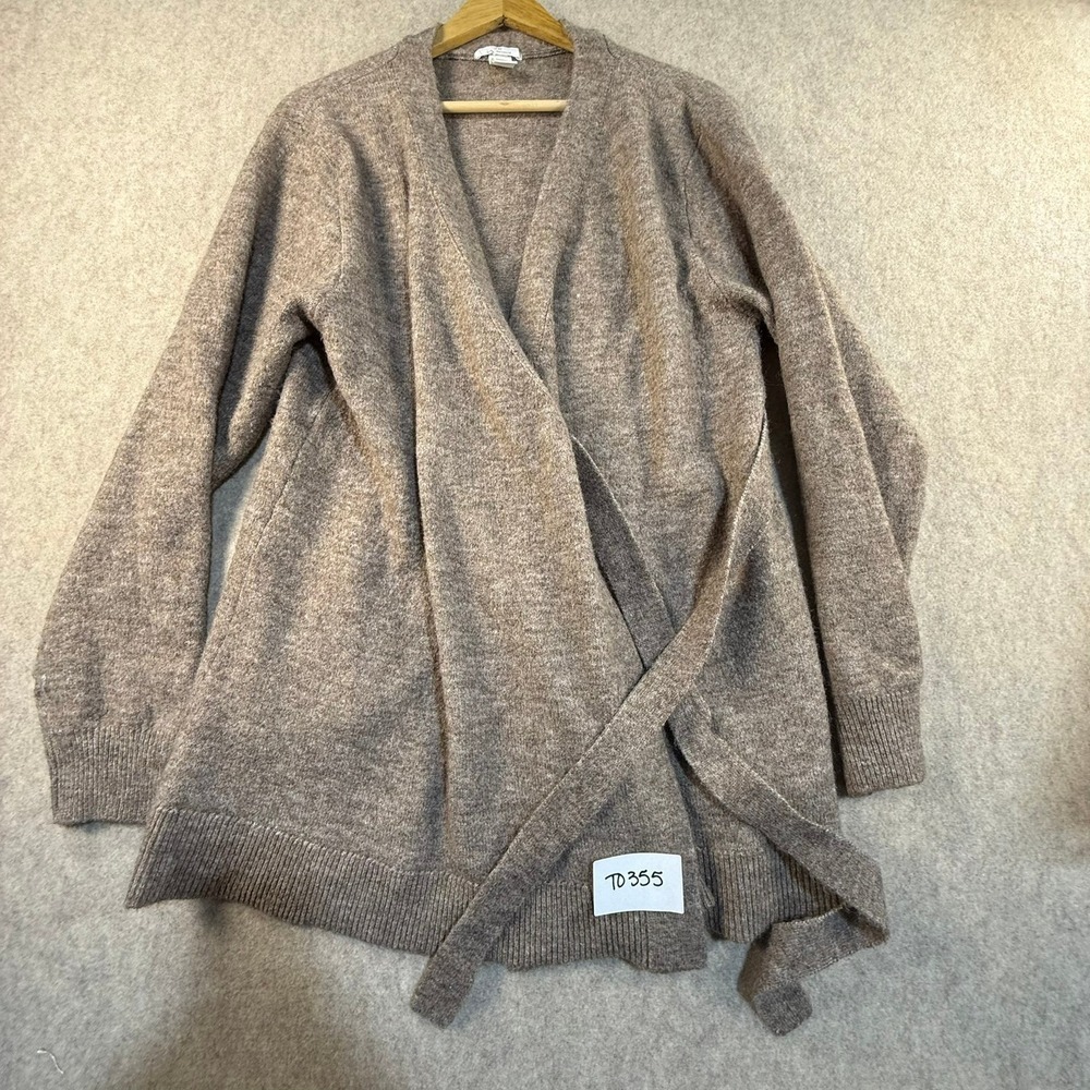 H&M Mama Maternity Wrap Cardigan Sweater Brown Marled Knit Tie Waist Size M